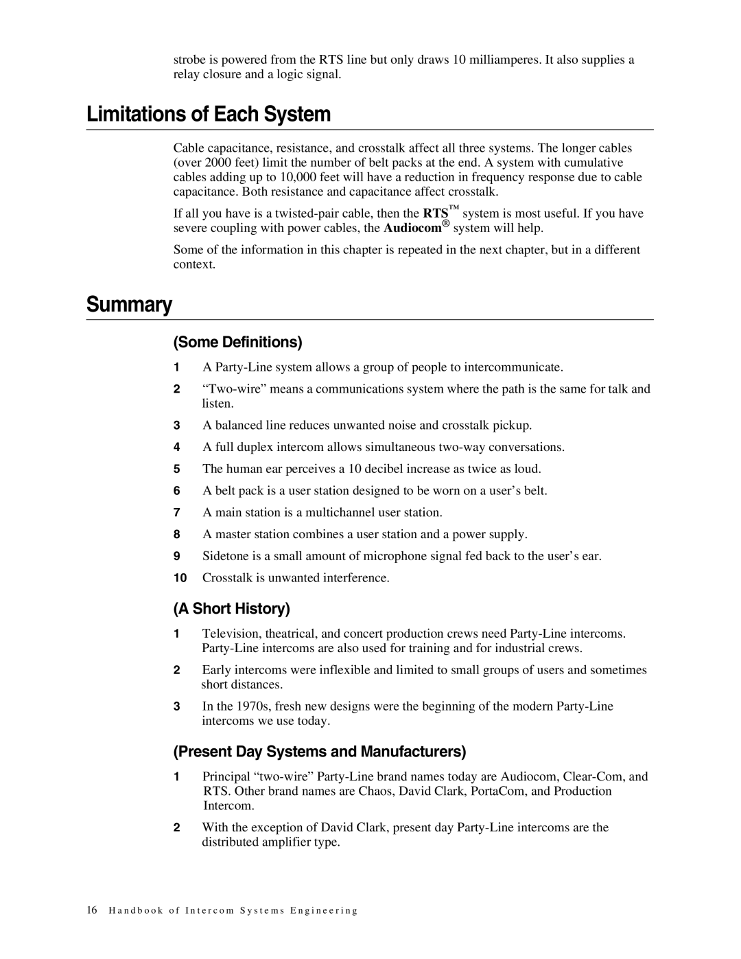 Telex 38109-977 manual Limitations of Each System, Summary, Some Definitions, Short History 