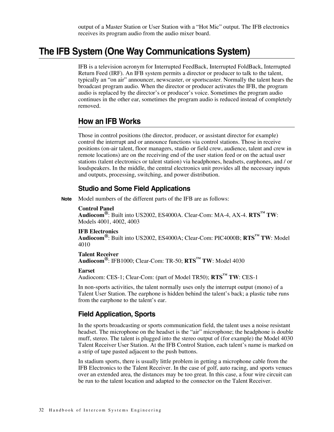 Telex 38109-977 manual IFB System One Way Communications System, How an IFB Works, Studio and Some Field Applications 