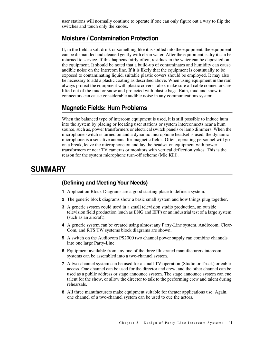 Telex 38109-977 manual Moisture / Contamination Protection, Magnetic Fields Hum Problems, Defining and Meeting Your Needs 