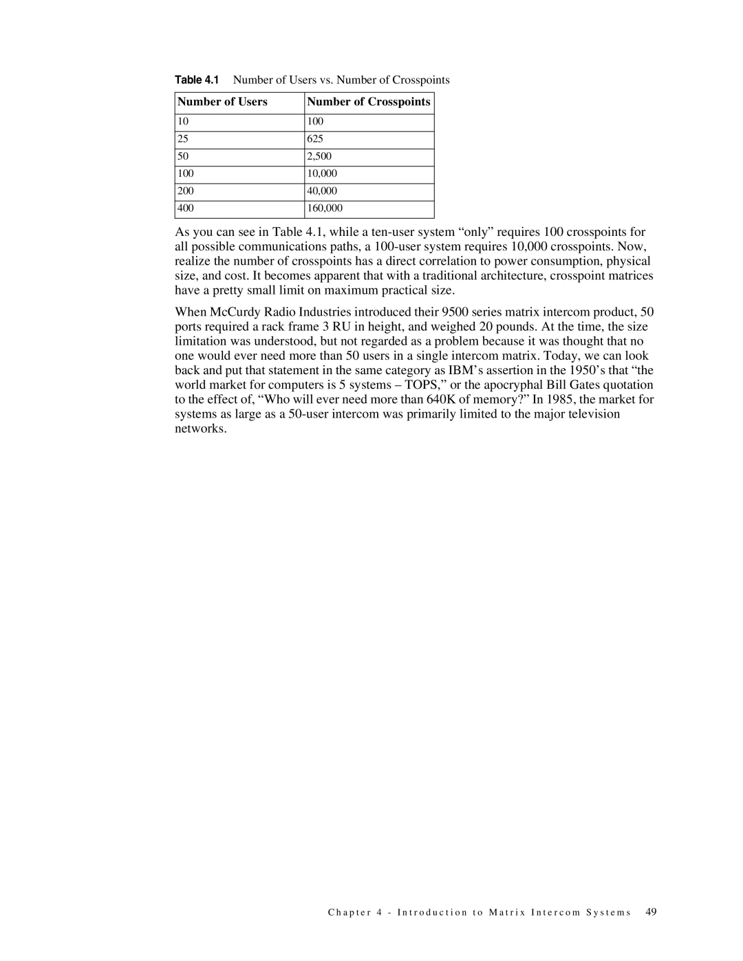 Telex 38109-977 manual Number of Users Number of Crosspoints 