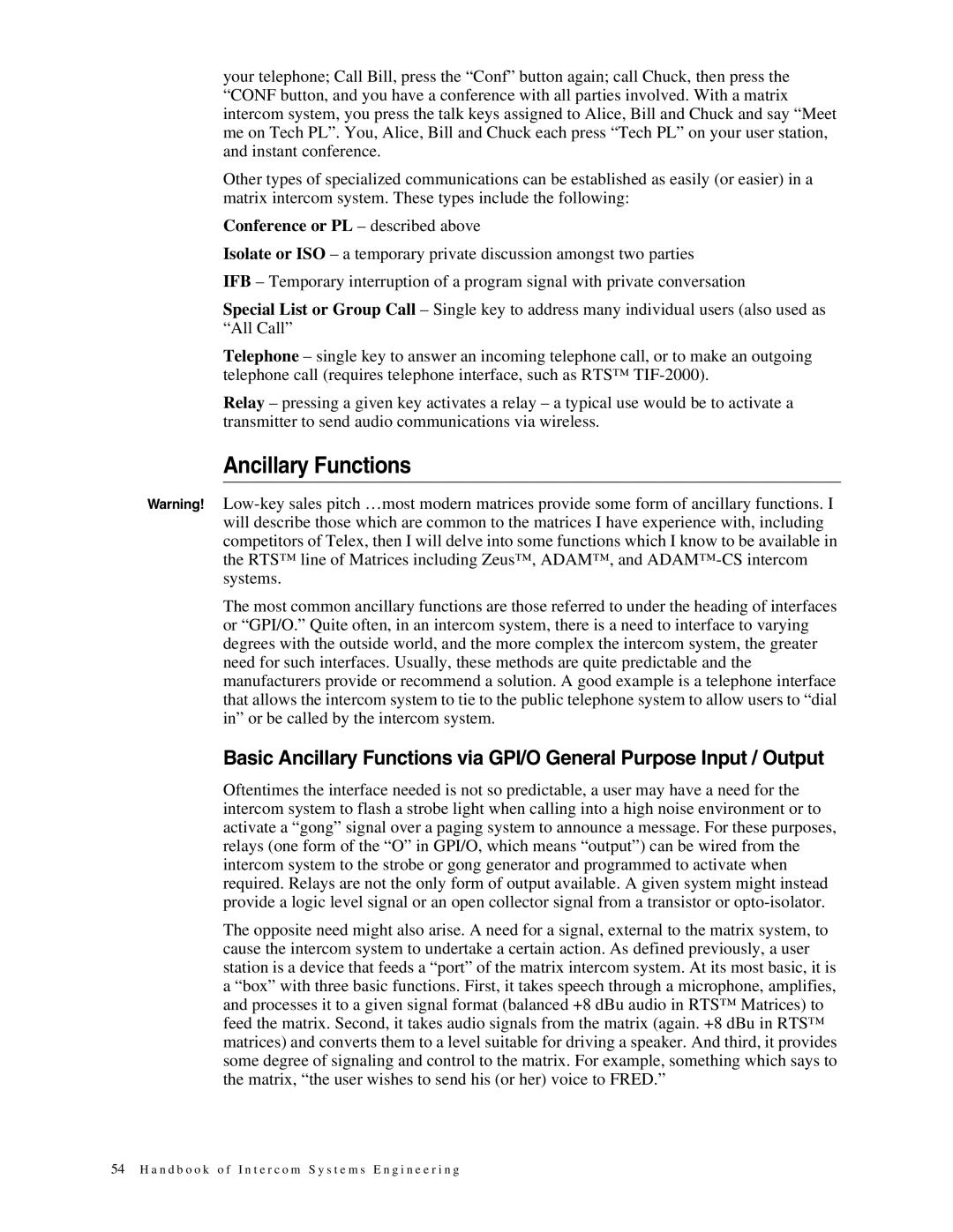 Telex 38109-977 manual Ancillary Functions, Conference or PL described above 