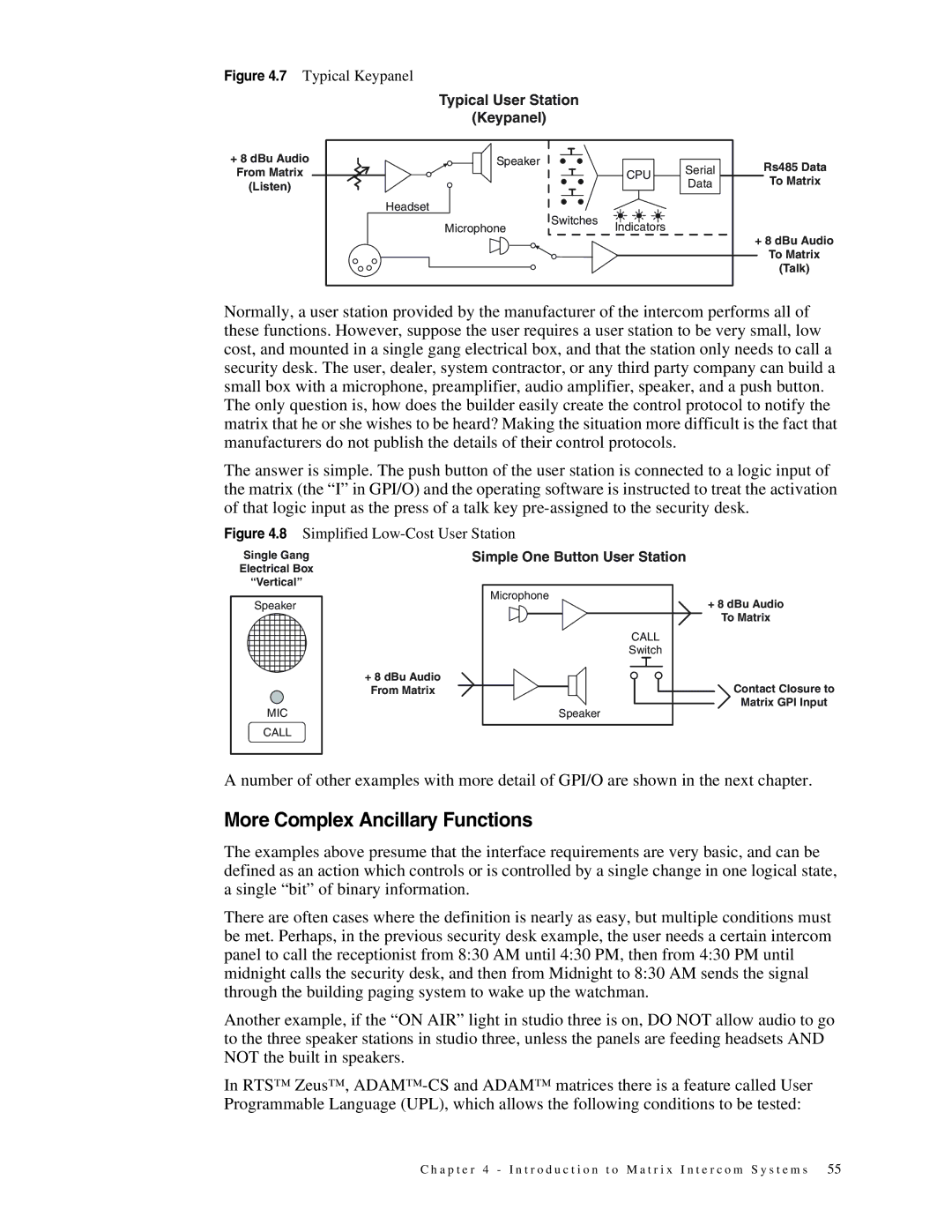 Telex 38109-977 manual More Complex Ancillary Functions, Typical User Station Keypanel 