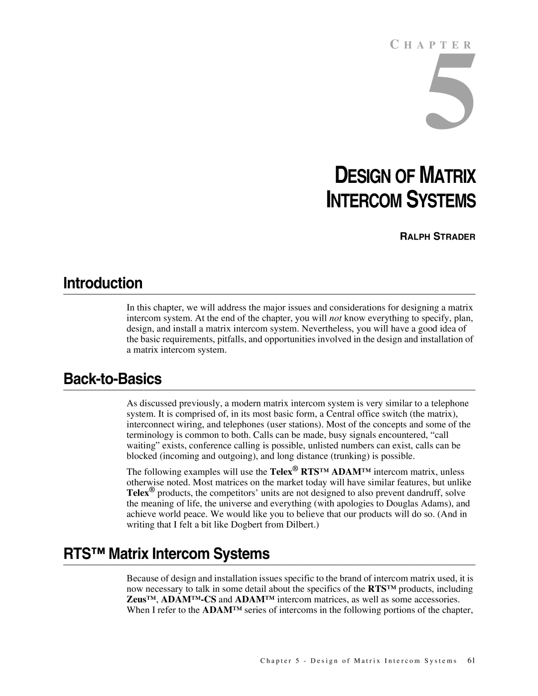 Telex 38109-977 manual Back-to-Basics, RTS Matrix Intercom Systems 