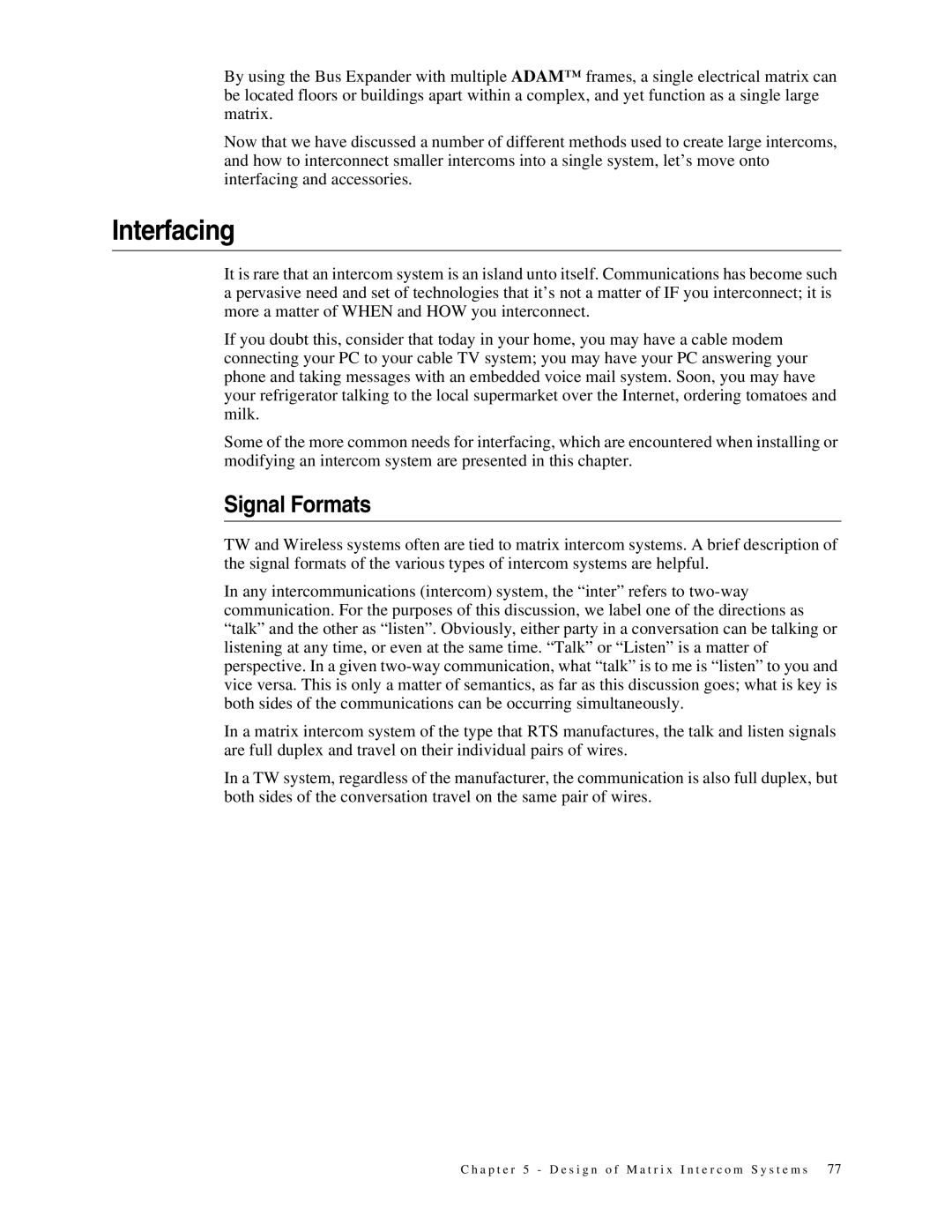 Telex 38109-977 manual Interfacing, Signal Formats 