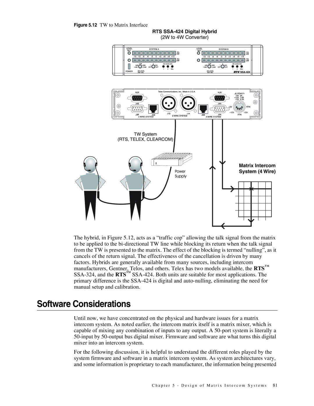 Telex 38109-977 manual Software Considerations, TW to Matrix Interface 