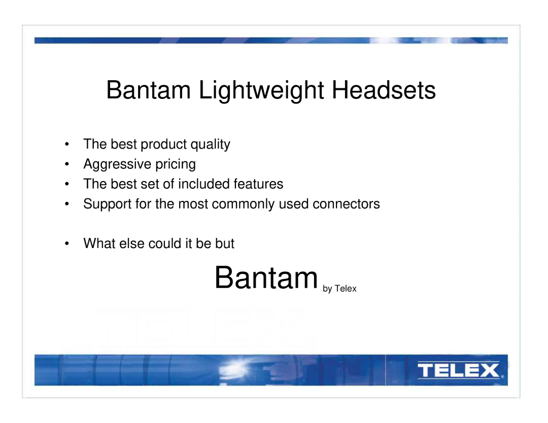 Telex 300, 450, 550 manual Bantam Lightweight Headsets 