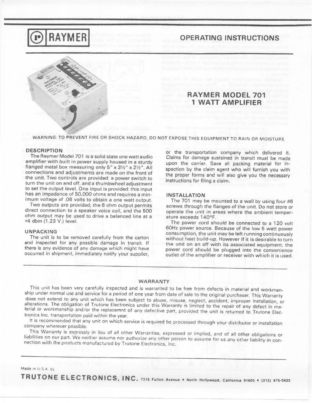 Telex 701 manual 