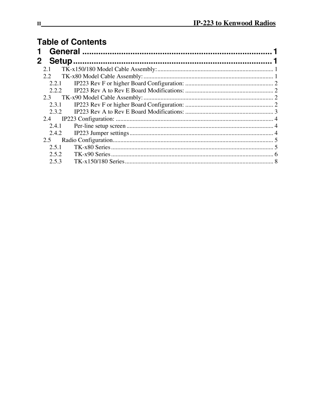 Telex 80 manual Table of Contents 