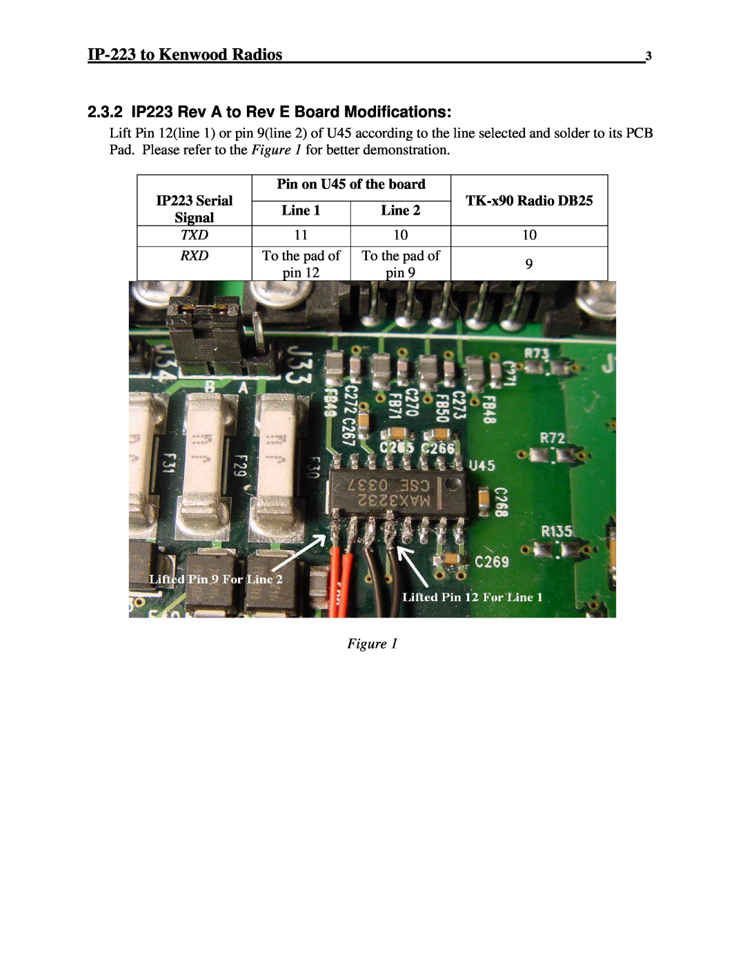 Telex 80 manual 2.3.2 IP223 Rev A to Rev E Board Modifications, IP-223to Kenwood Radios 