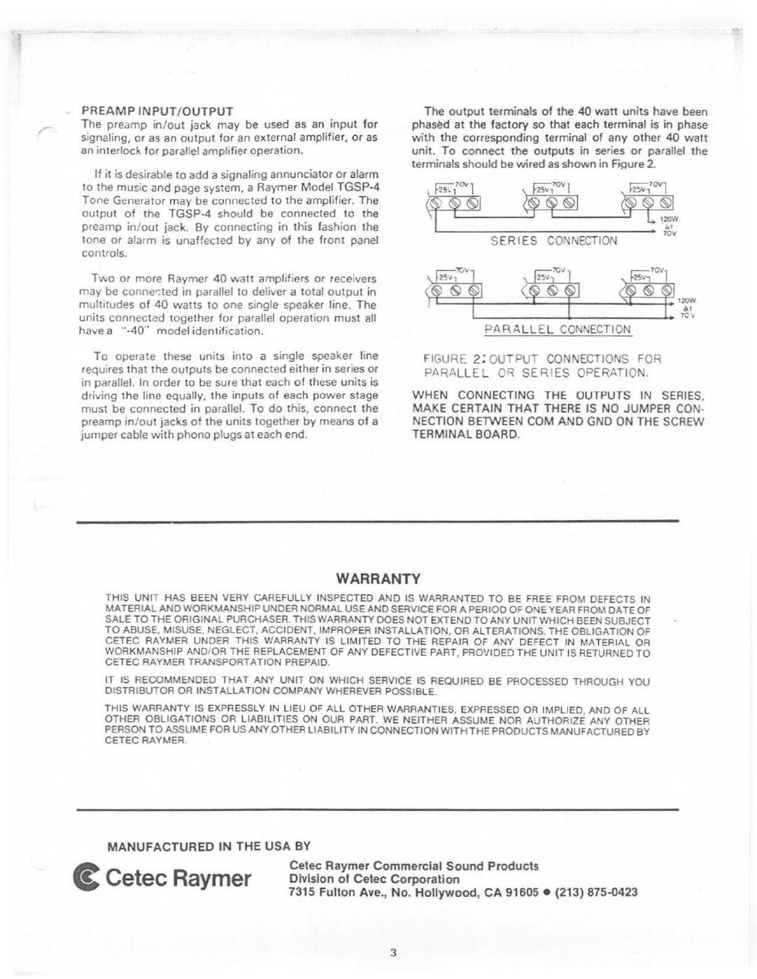 Telex 801-40 manual 