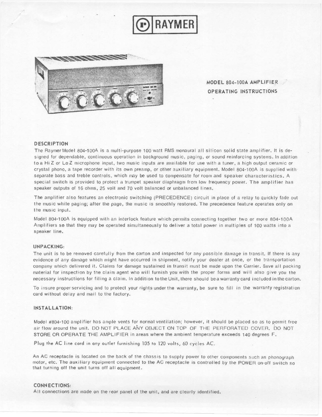 Telex 804-100A manual 