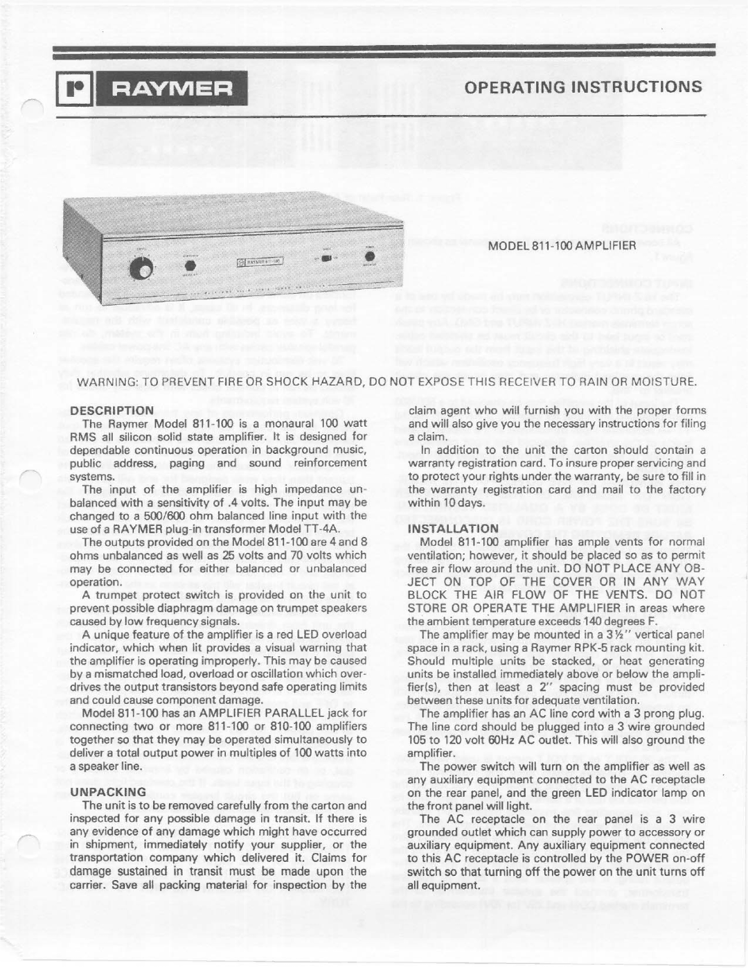 Telex 811-100 manual 