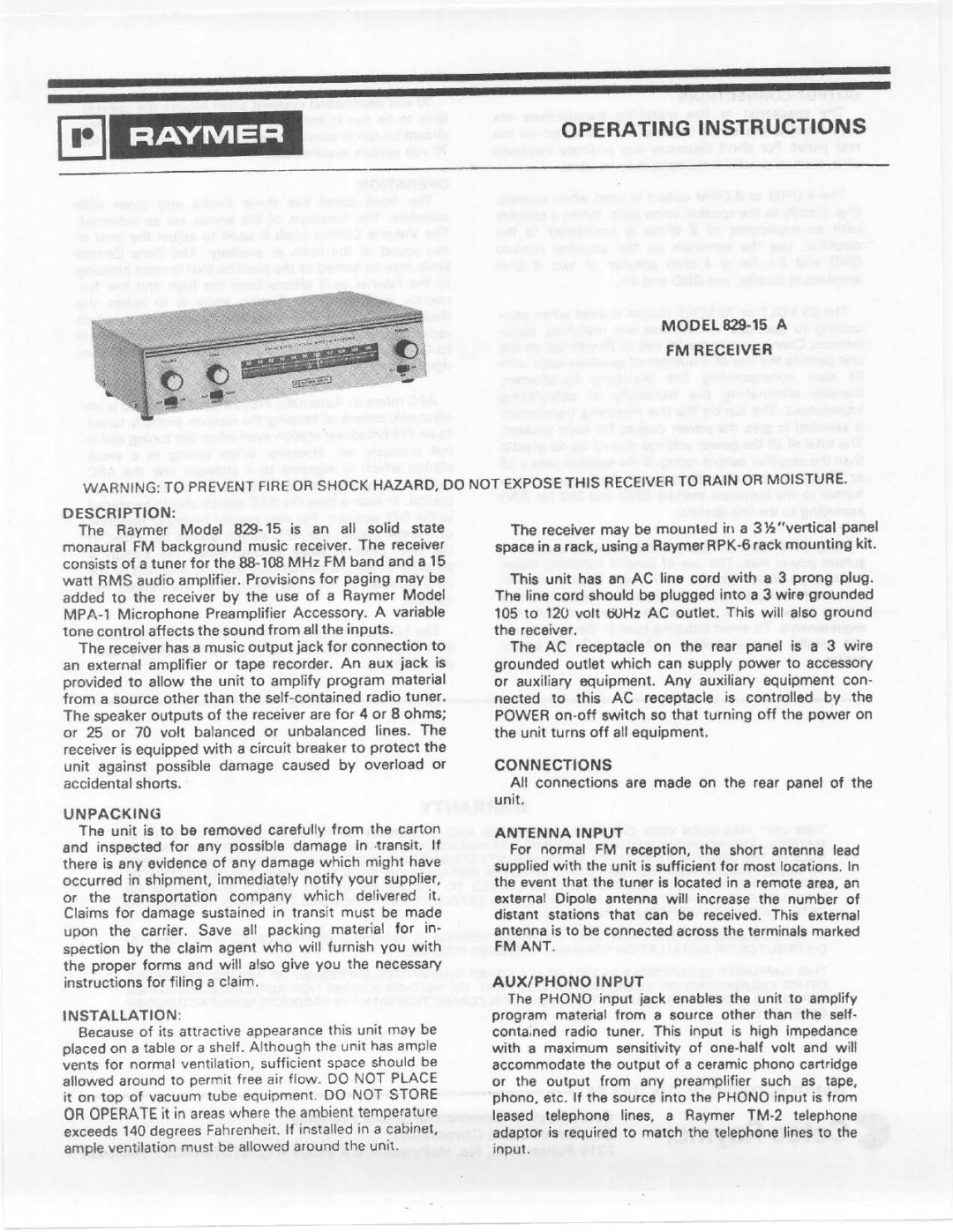 Telex 829-15 A manual 