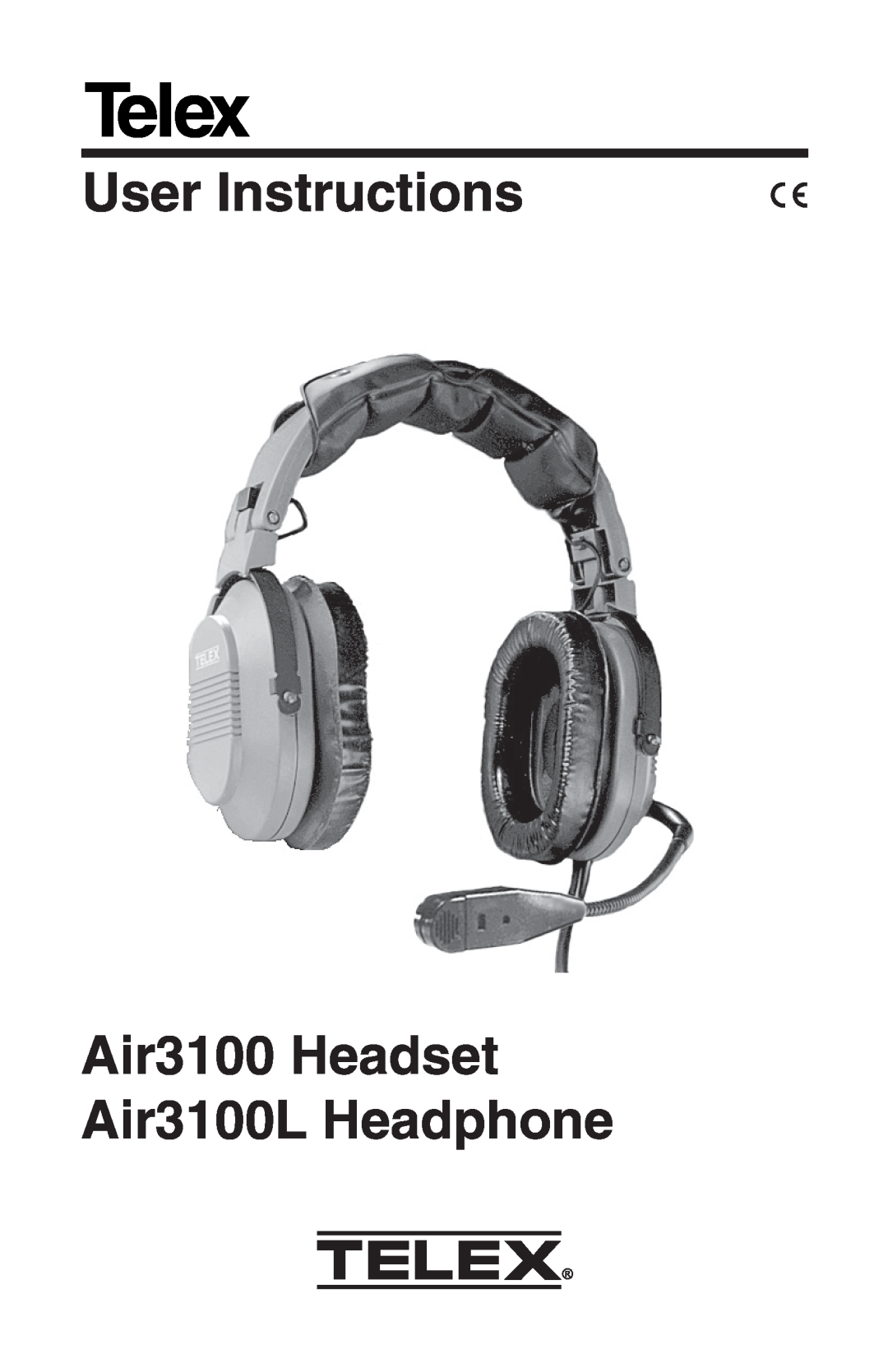 Telex AIR3100L manual Telex, User Instructions, Air3100 Headset Air3100L Headphone 