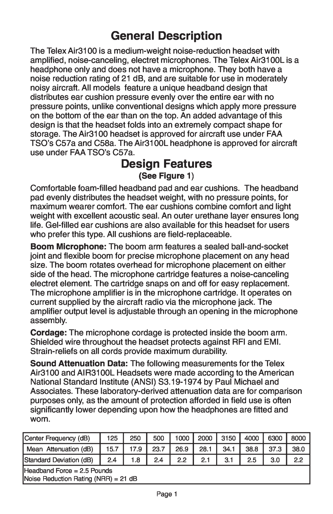 Telex AIR3100L manual General Description, Design Features, See Figure 