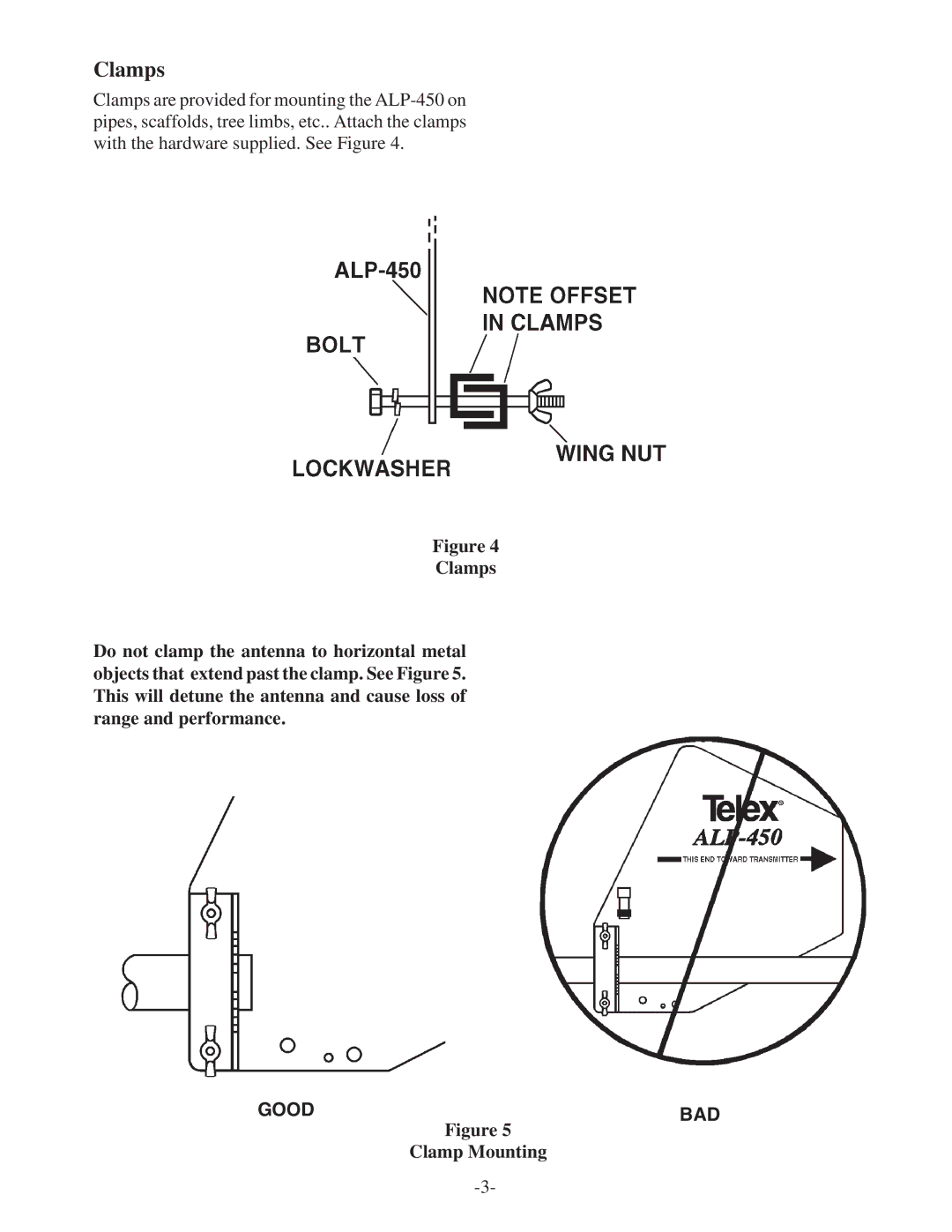 Telex ALP-450 instruction manual Clamps 