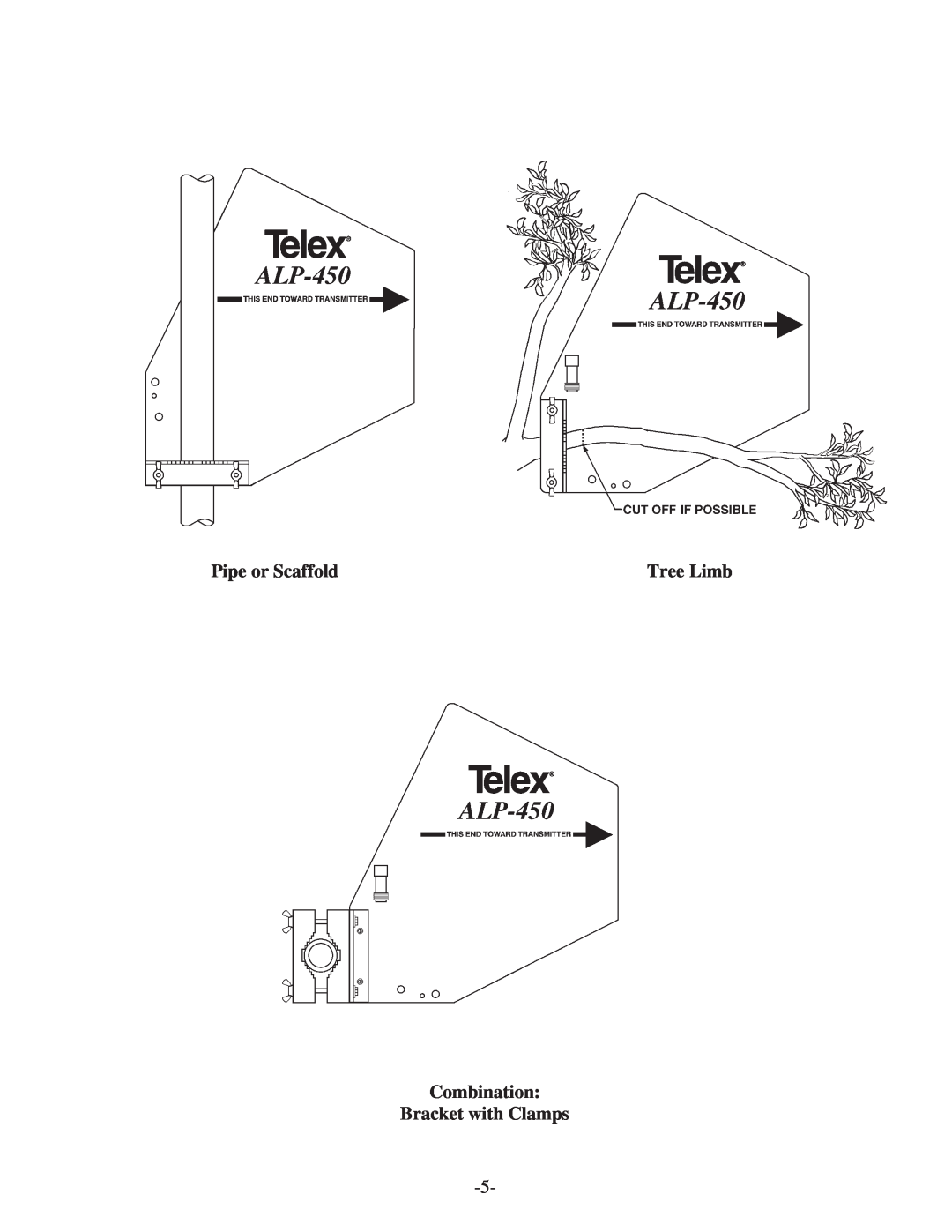 Telex ALP-450 instruction manual Pipe or Scaffold, Tree Limb, Combination Bracket with Clamps 