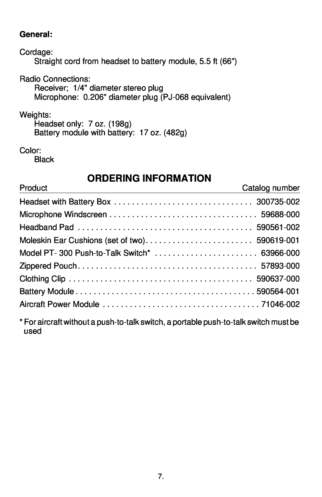 Telex ANR TM 500 operating instructions Ordering Information, General 