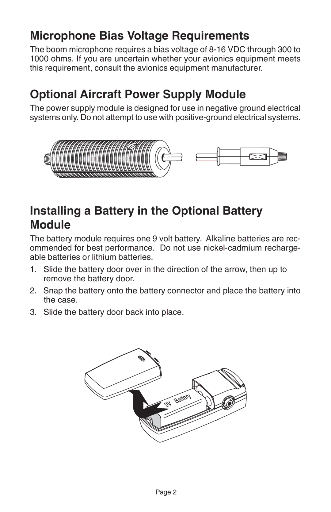 Telex ANRTM 150 operating instructions Microphone Bias Voltage Requirements, Optional Aircraft Power Supply Module 