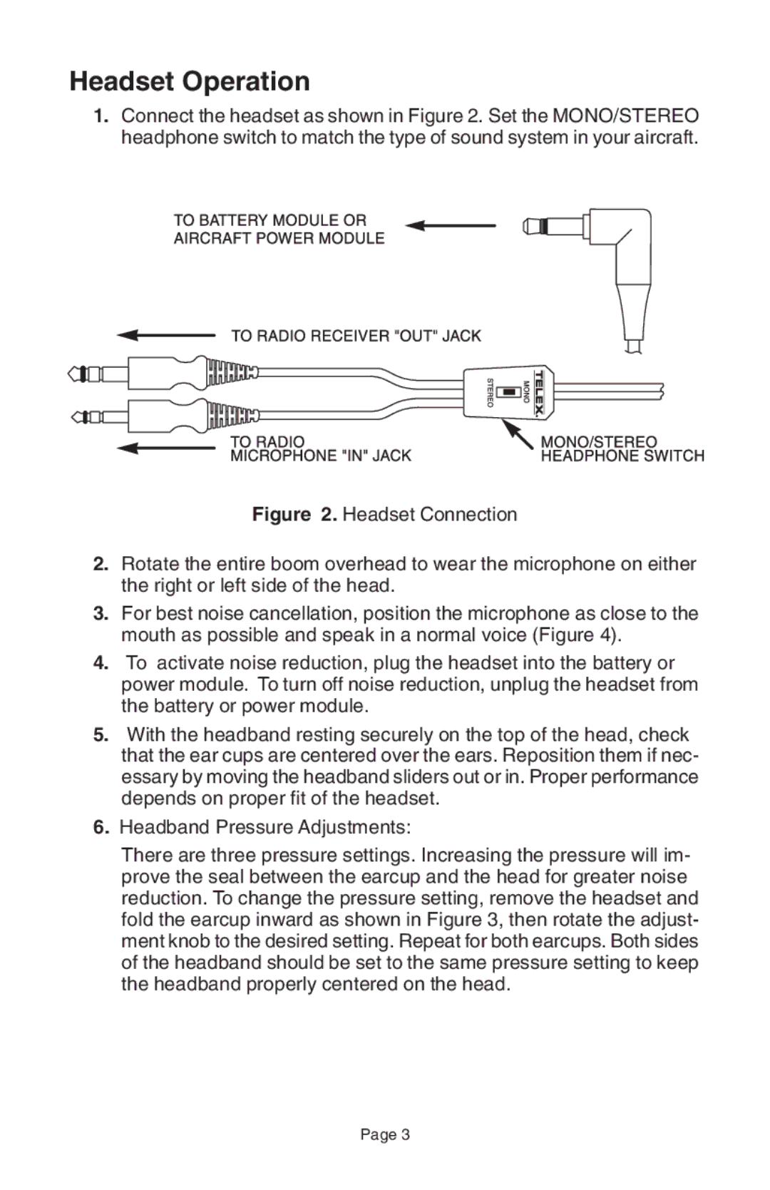 Telex ANRTM 150 operating instructions Headset Operation 