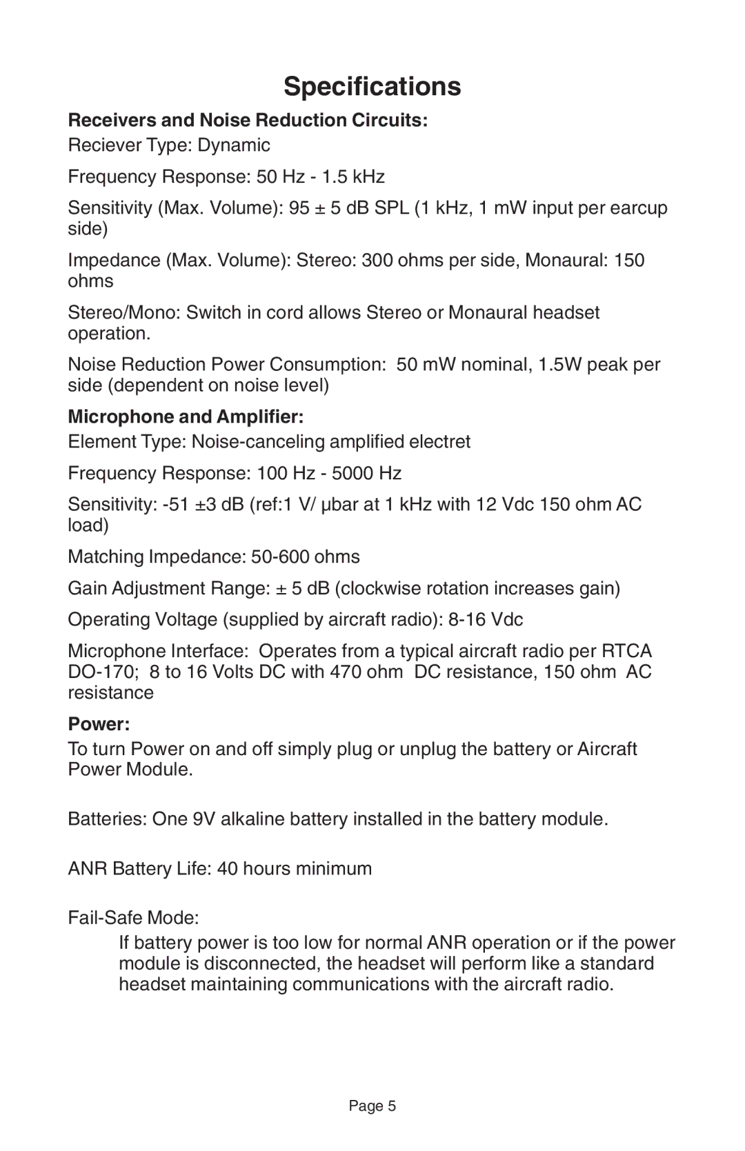 Telex ANRTM 150 operating instructions Specifications, Receivers and Noise Reduction Circuits 