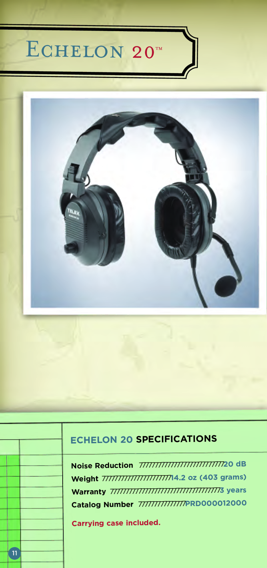 Telex Aviation Headsets manual Echelon 20 Specifica 