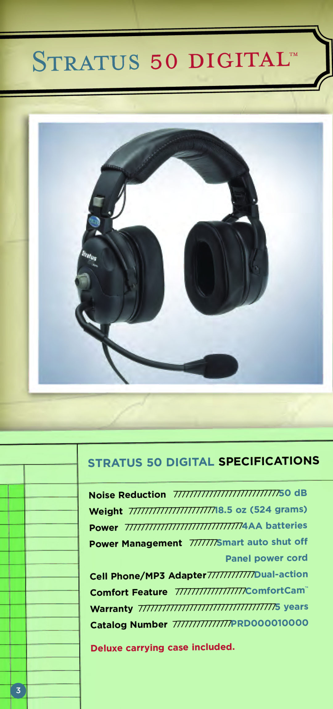 Telex Aviation Headsets manual Stratus 50 digital, Stratus 50 Digital Specifications 