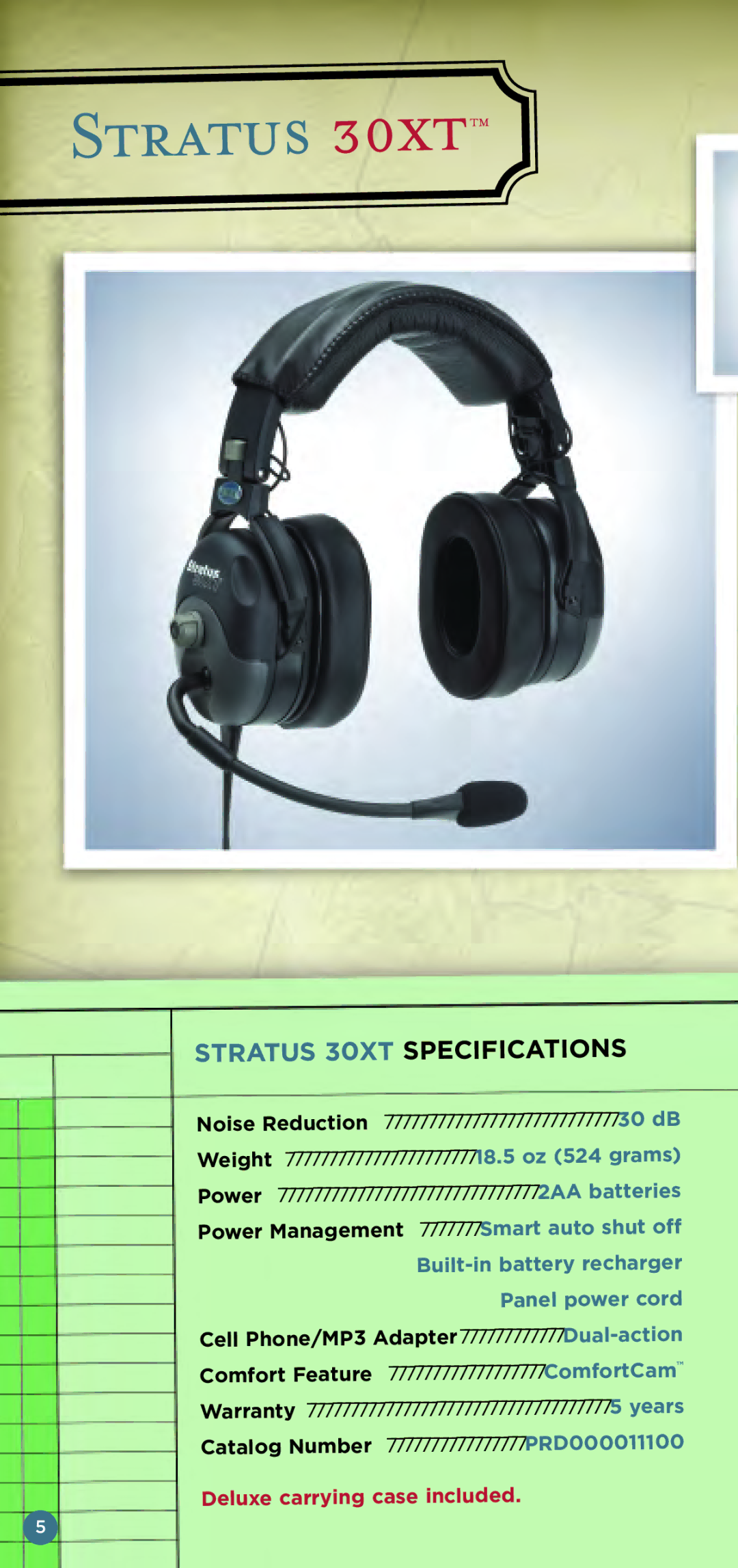 Telex Aviation Headsets manual Stratus 30xt, Stratus 30XT Specifica 