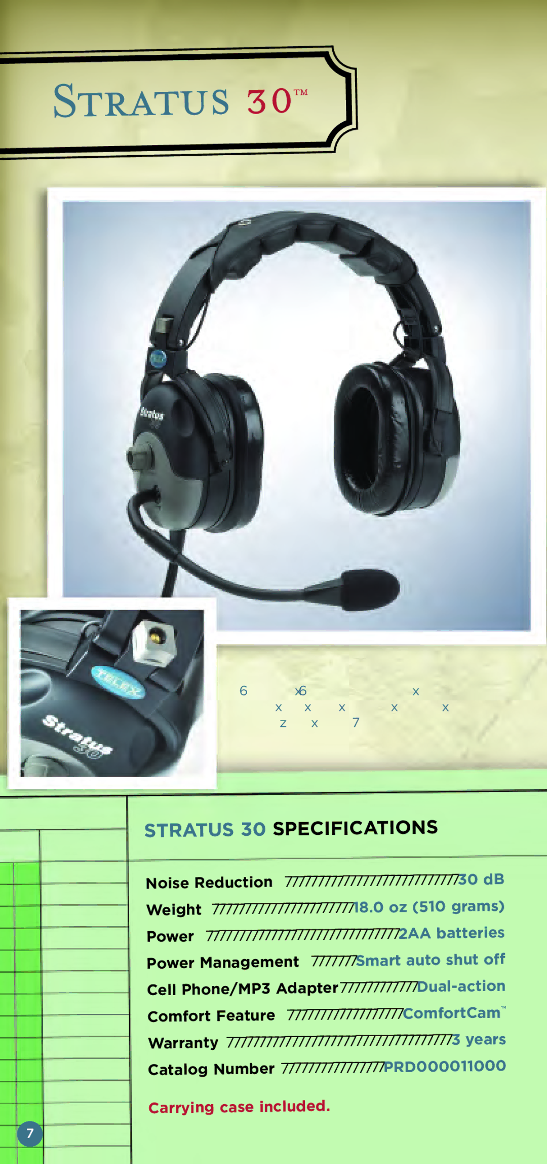 Telex Aviation Headsets manual Stratus 30 Specifica 