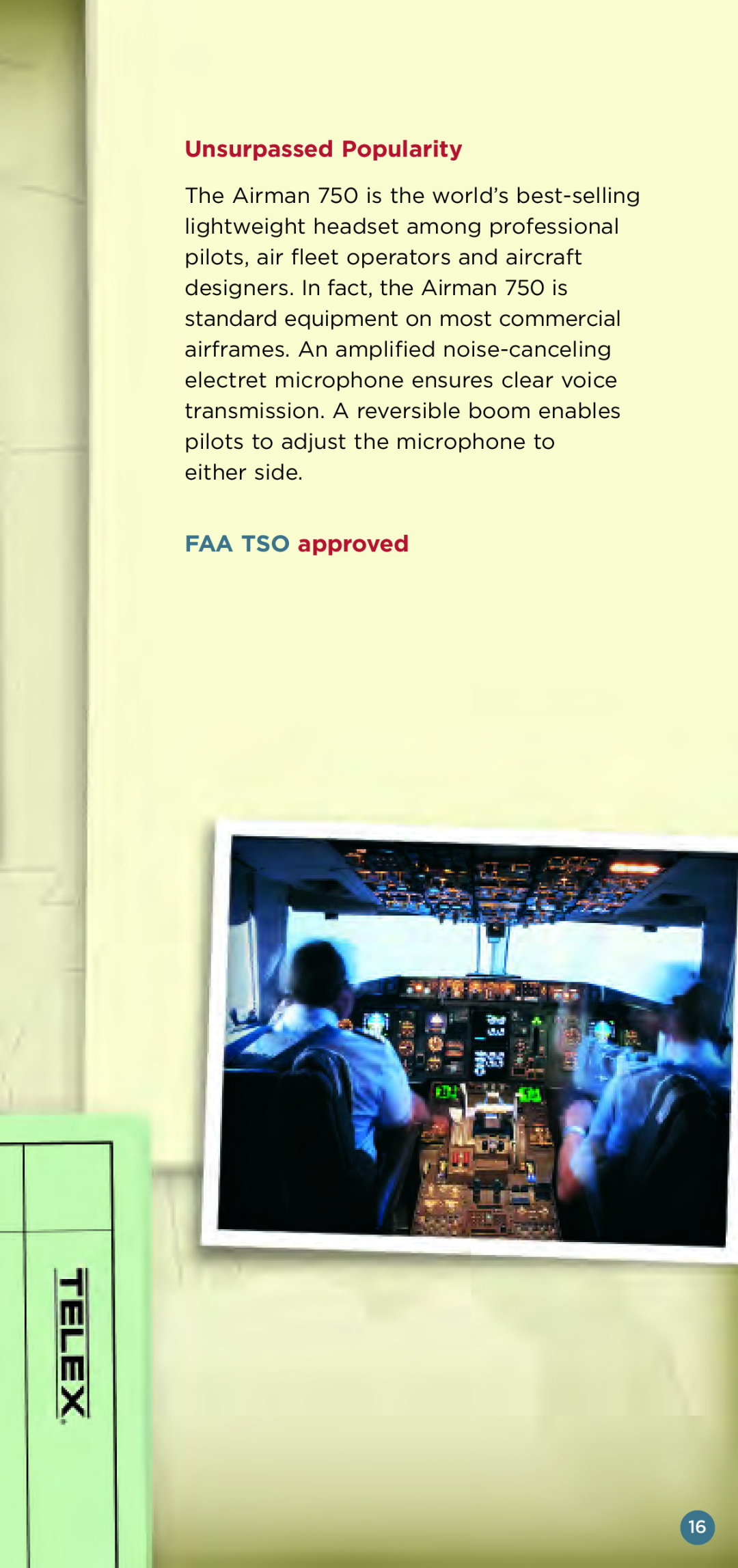 Telex Aviation Headsets manual Unsurpassed Popularity, FAA TSO approved 