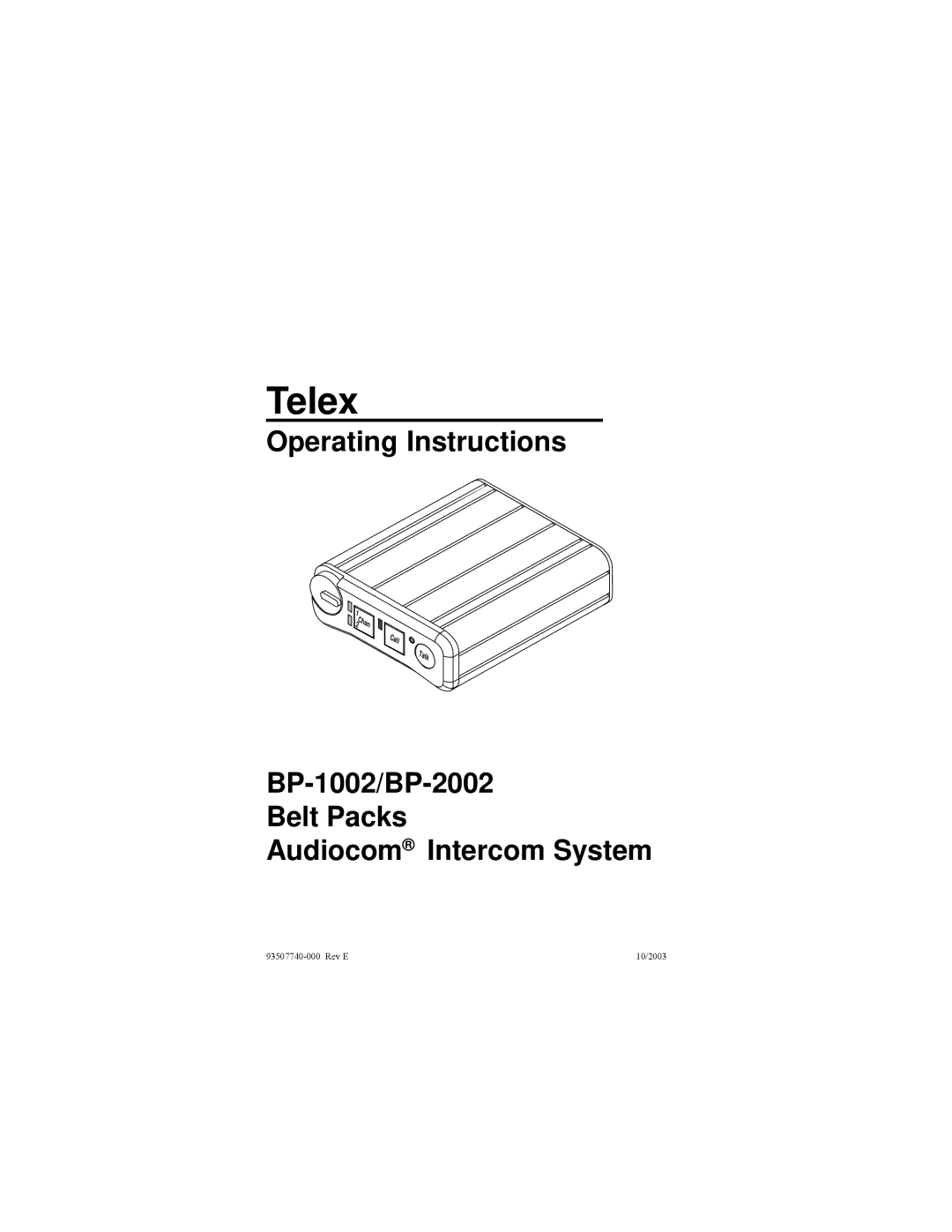 Telex BP-1002, BP-2002 operating instructions Telex 