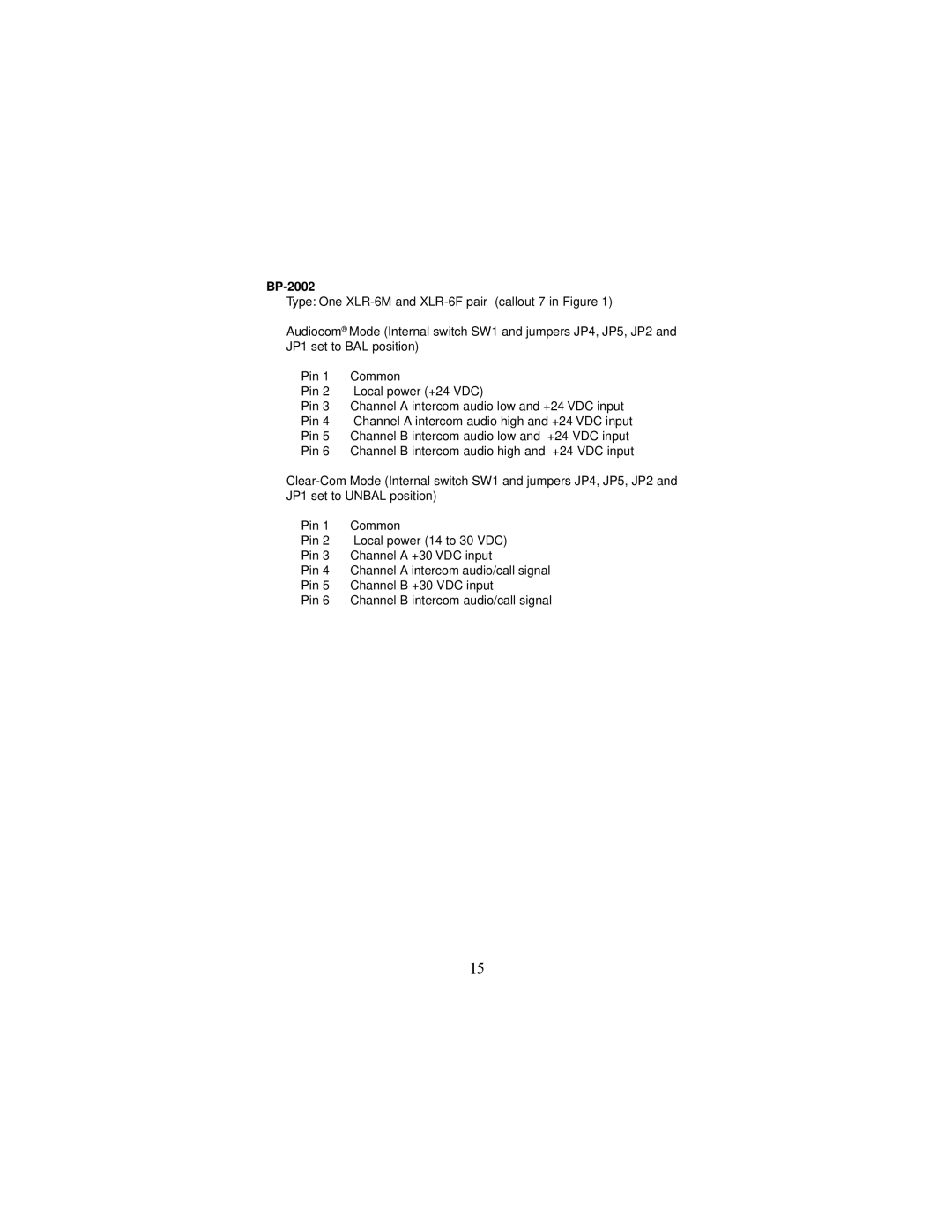 Telex BP-1002 operating instructions BP-2002 