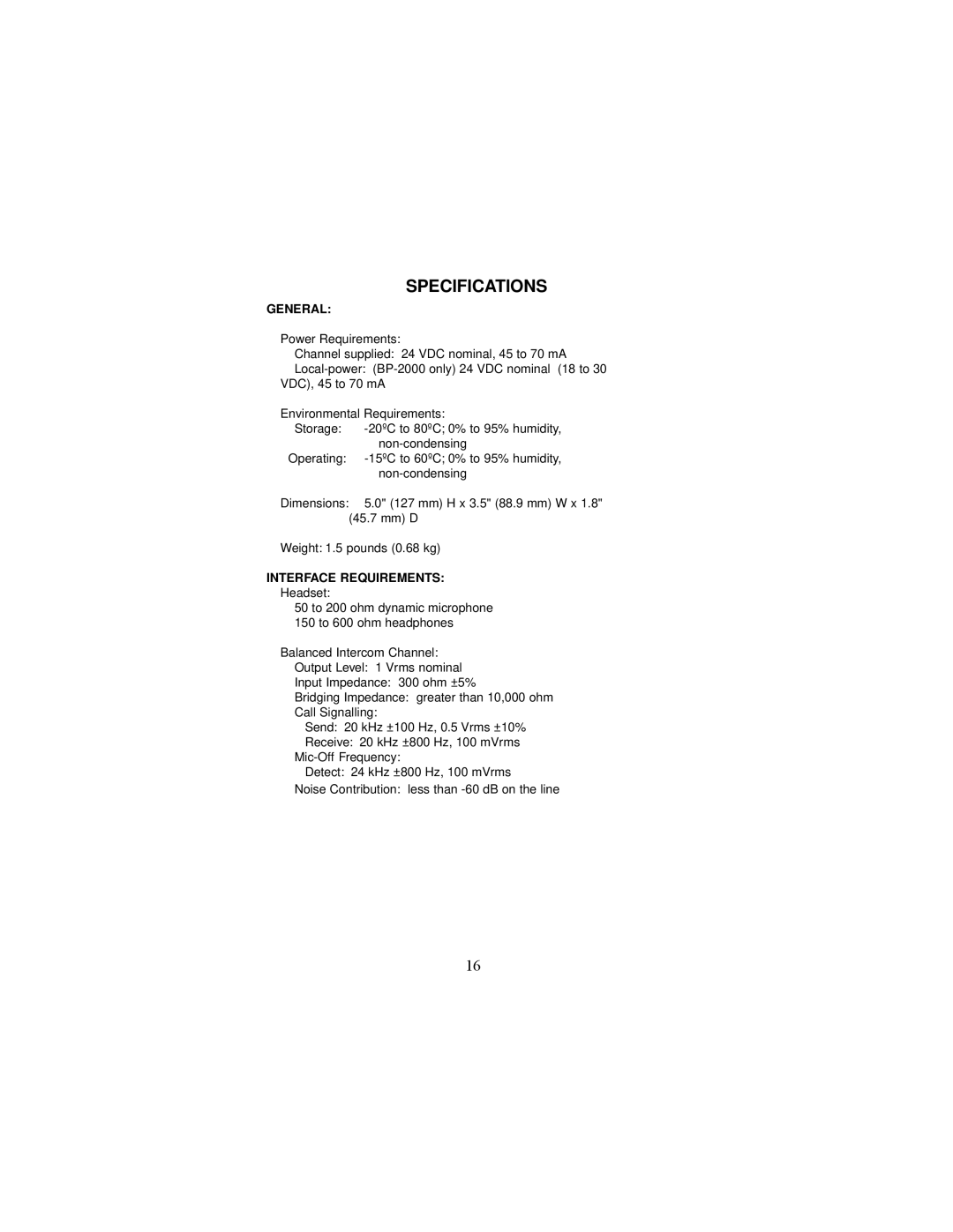 Telex BP-2002, BP-1002 operating instructions General, Interface Requirements 