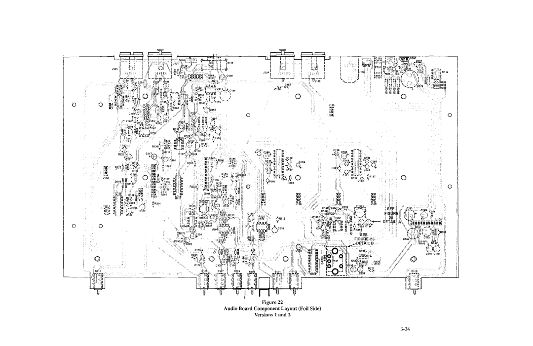 Telex BTR-200 Series manual Audio Board Component Layout Foil Side Versions 1 