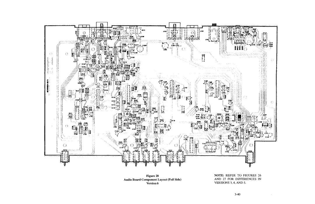 Telex BTR-200 Series manual Audio Board Component Layout Foil Side, Versions 3, 4 