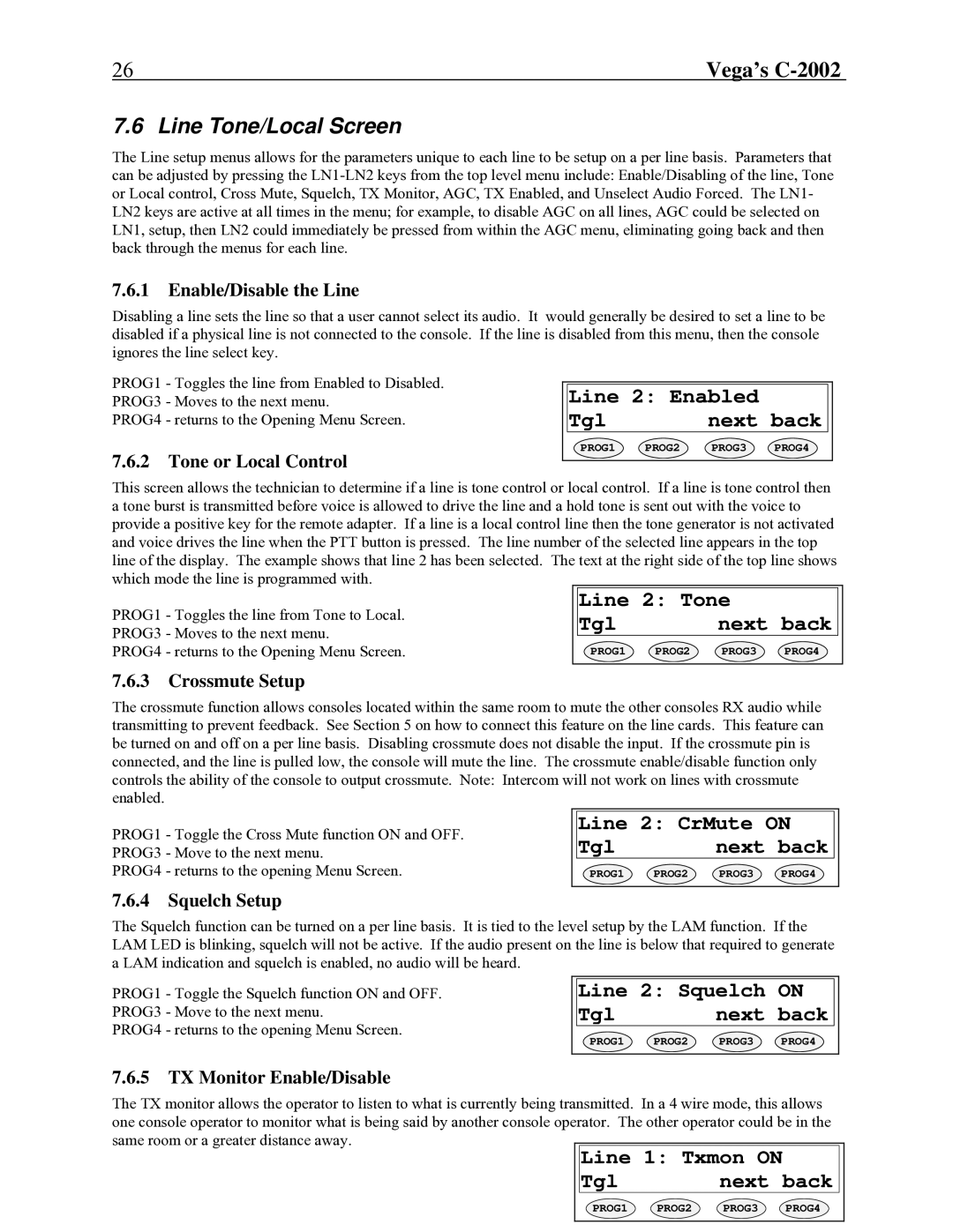 Telex C-2002 technical manual Line Tone/Local Screen 