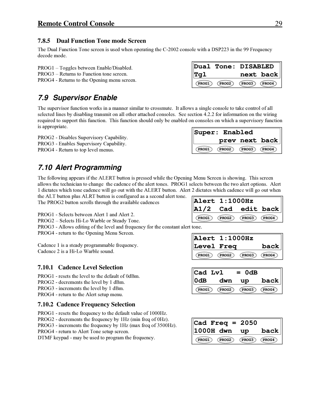 Telex C-2002 technical manual Supervisor Enable, Alert Programming 