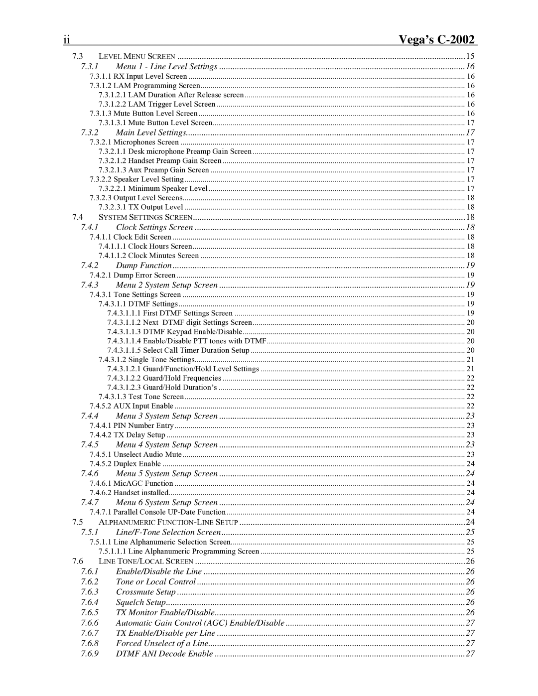 Telex technical manual Vega’s C-2002 