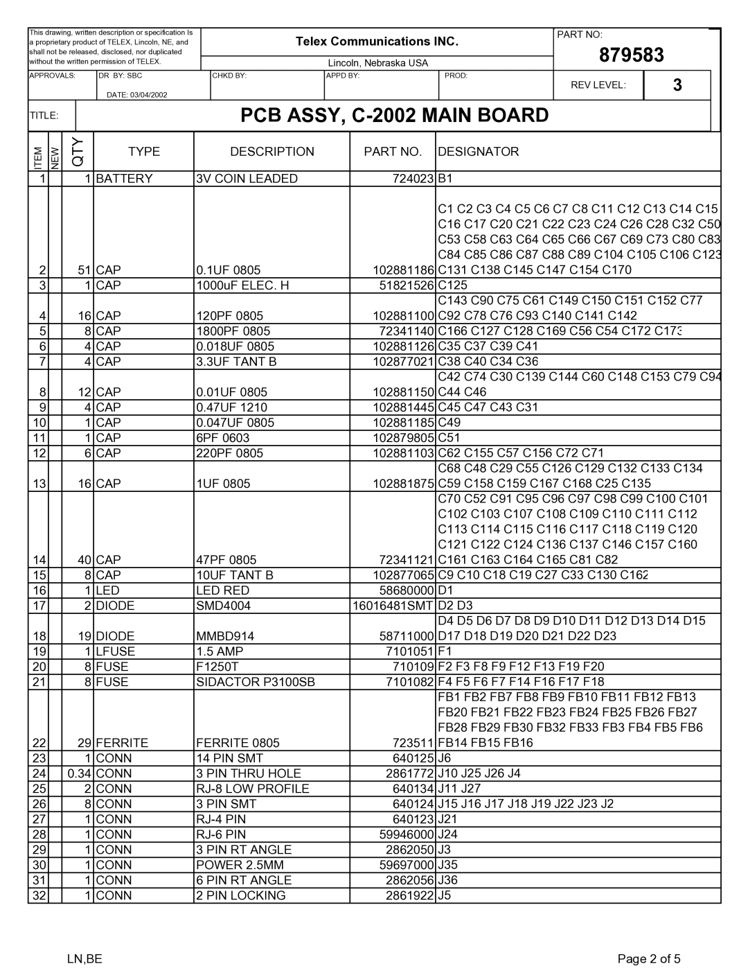 Telex C-2002 technical manual Qty 