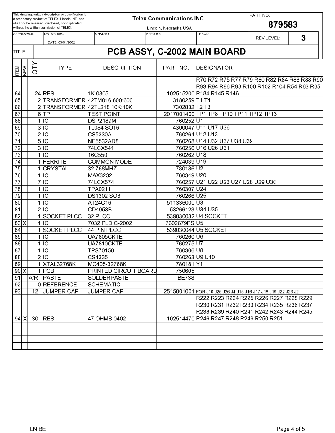 Telex C-2002 technical manual Type Description Designator 