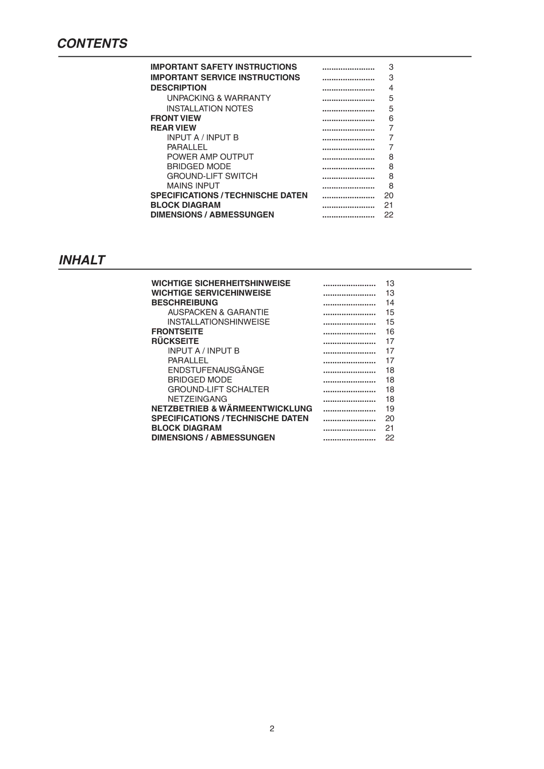 Telex CP 1200 owner manual Contents 