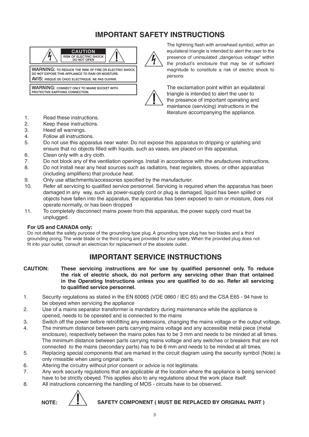 Telex CP 1200 owner manual Important Safety Instructions 