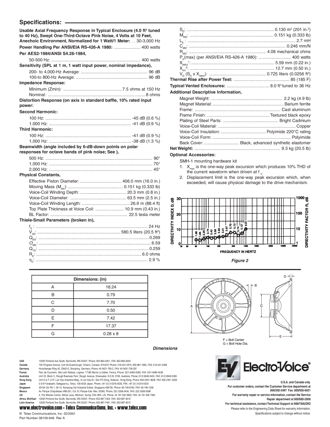 Telex DL18MT specifications Specifications 