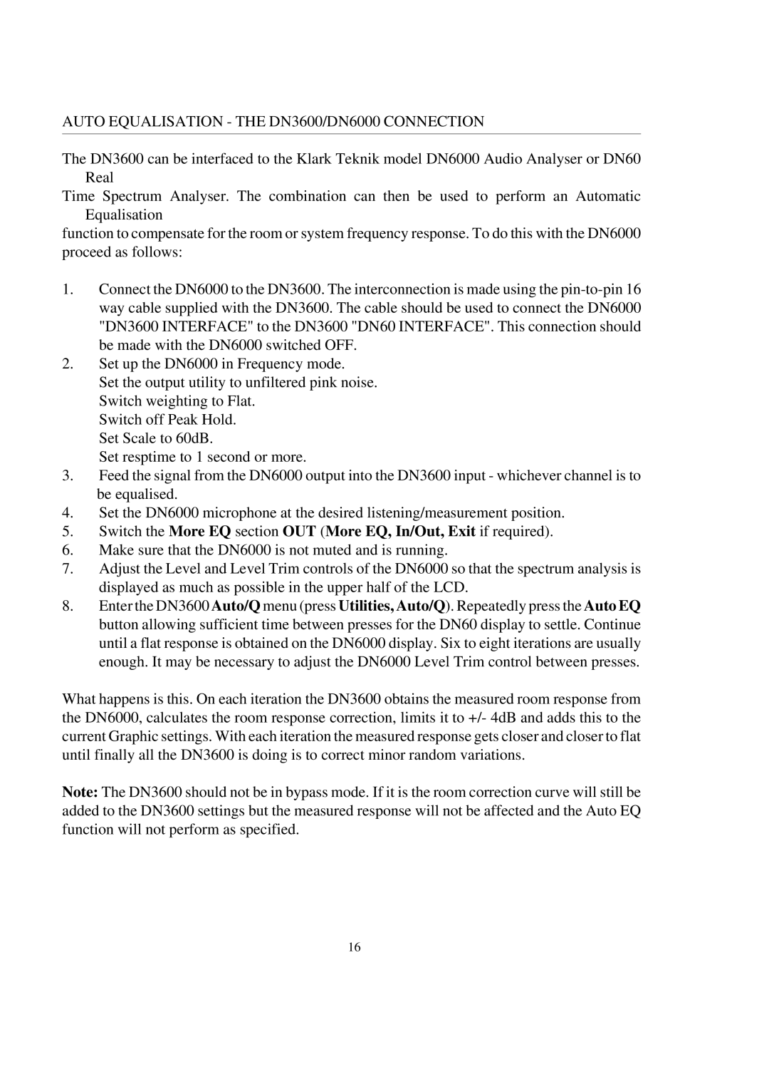 Telex DN3600C service manual Auto Equalisation the DN3600/DN6000 Connection 