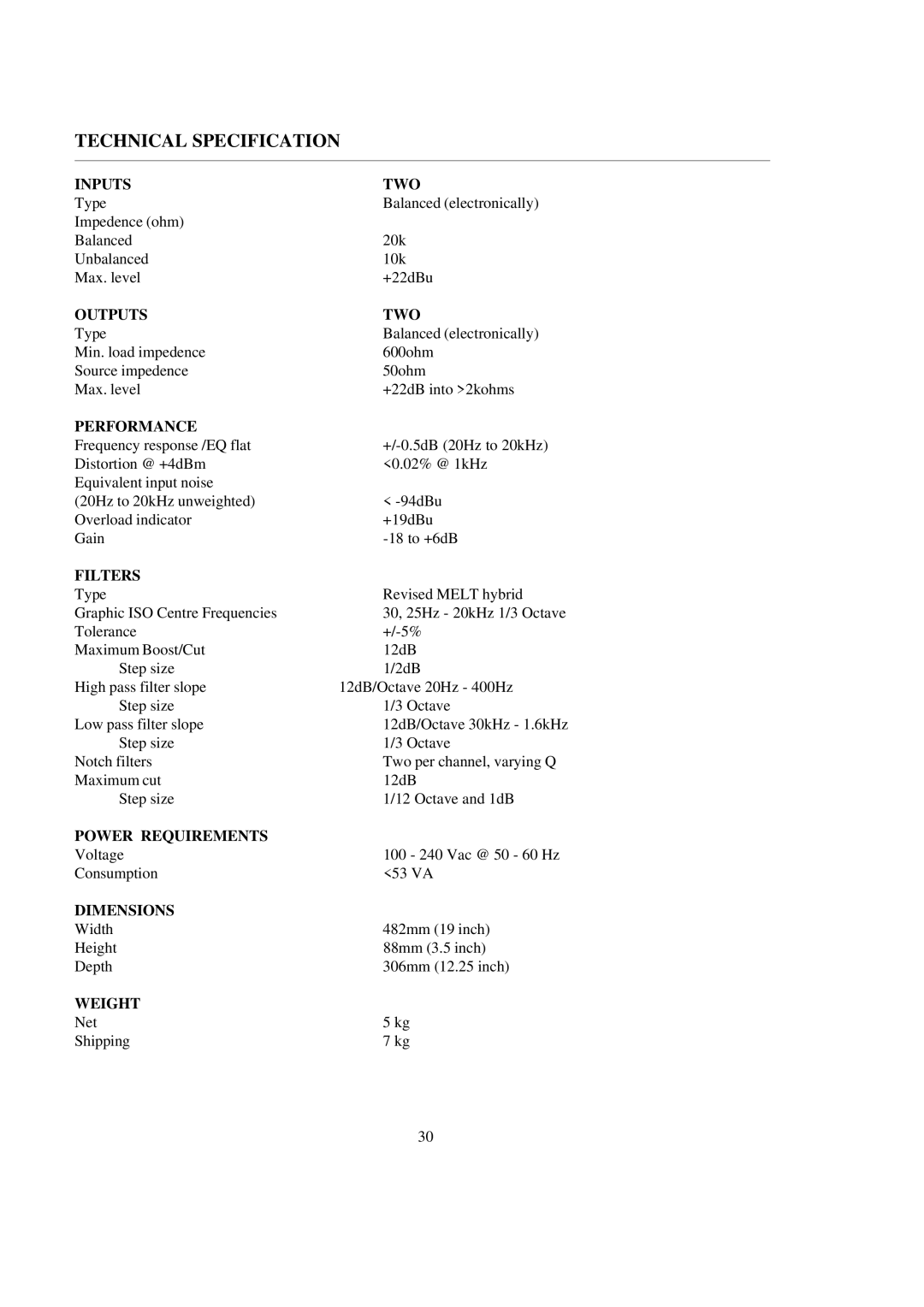 Telex DN3600C service manual Technical Specification 