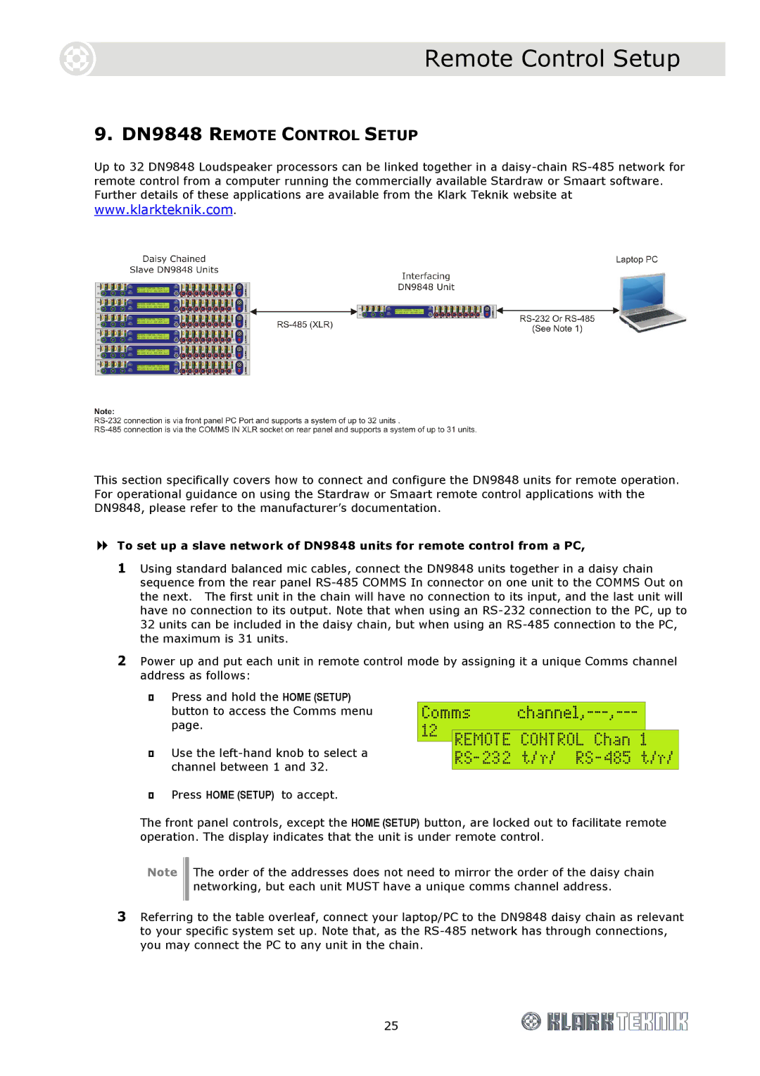 Telex DN9848 Loudspeaker Processor, DOC02-DN9848 specifications DN9848 Remote Control Setup 