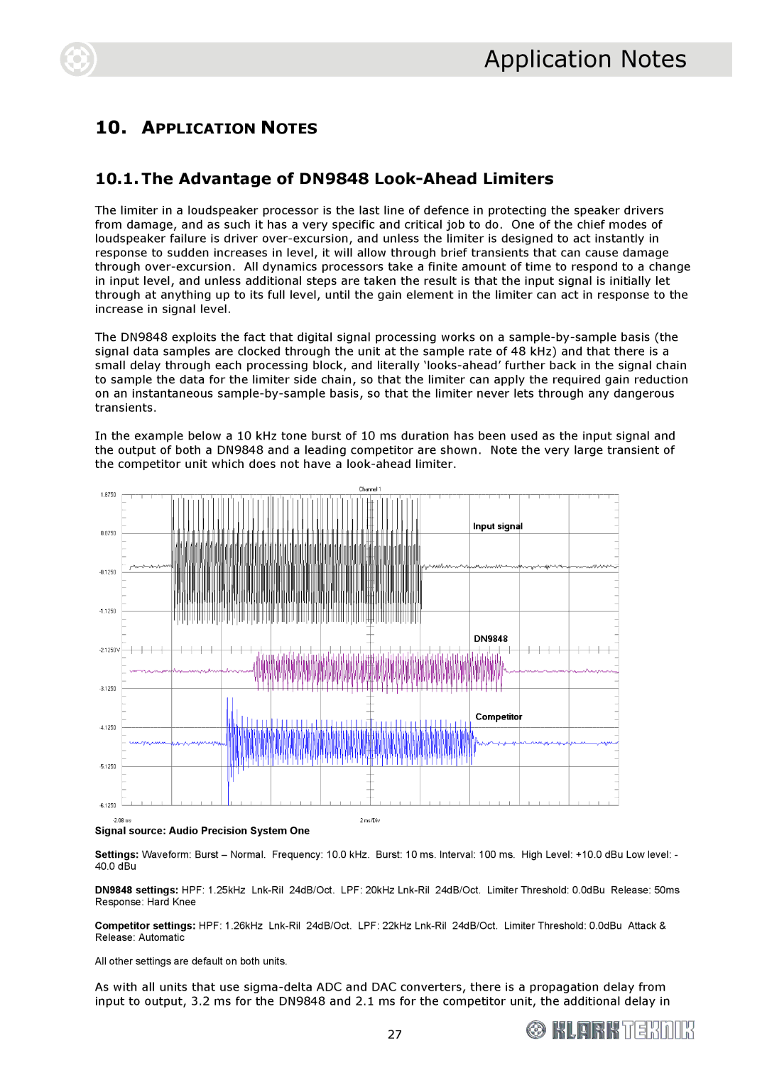 Telex DN9848 Loudspeaker Processor, DOC02-DN9848 specifications Application Notes, Advantage of DN9848 Look-Ahead Limiters 