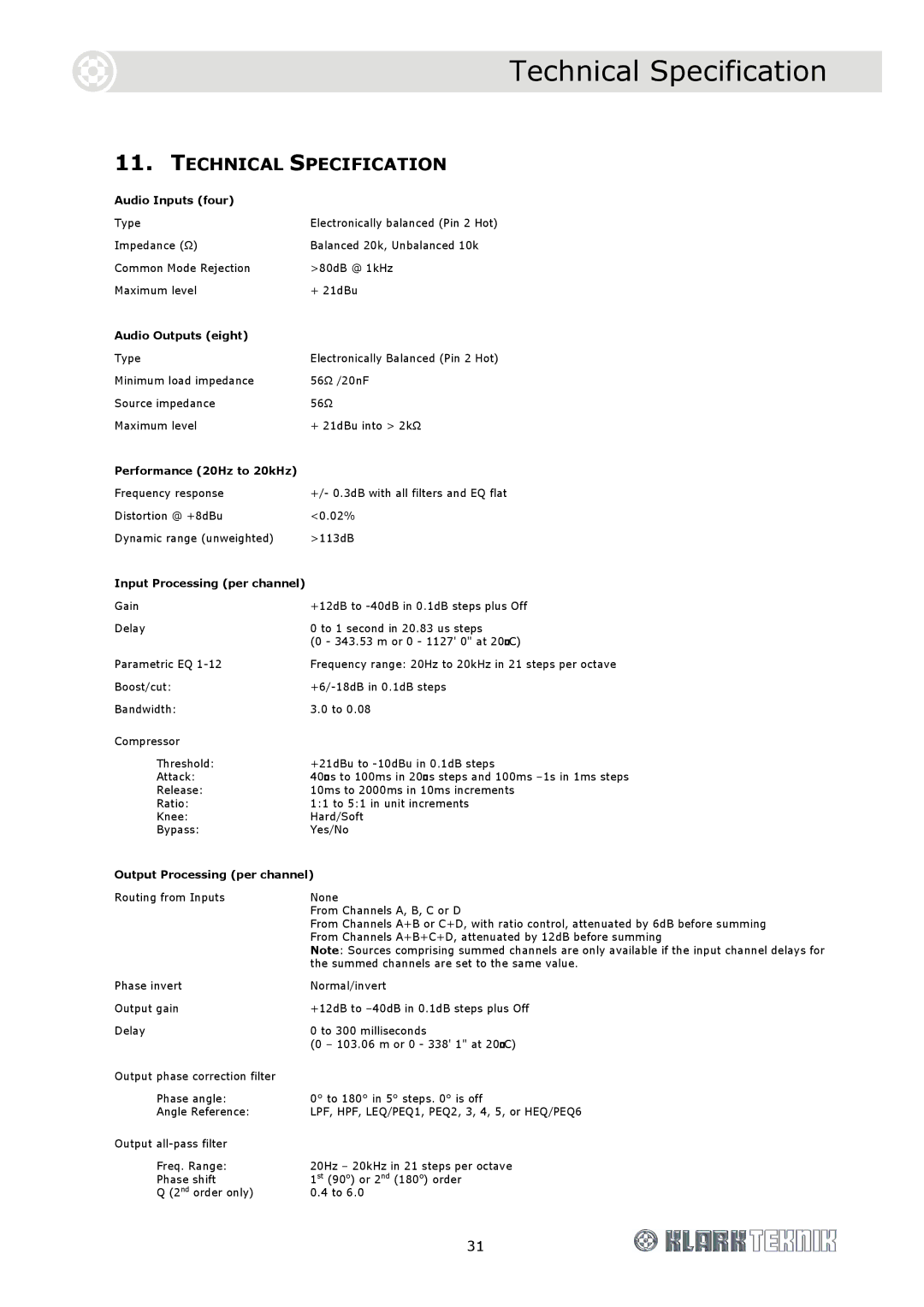 Telex DN9848 Loudspeaker Processor, DOC02-DN9848 specifications Technical Specification 