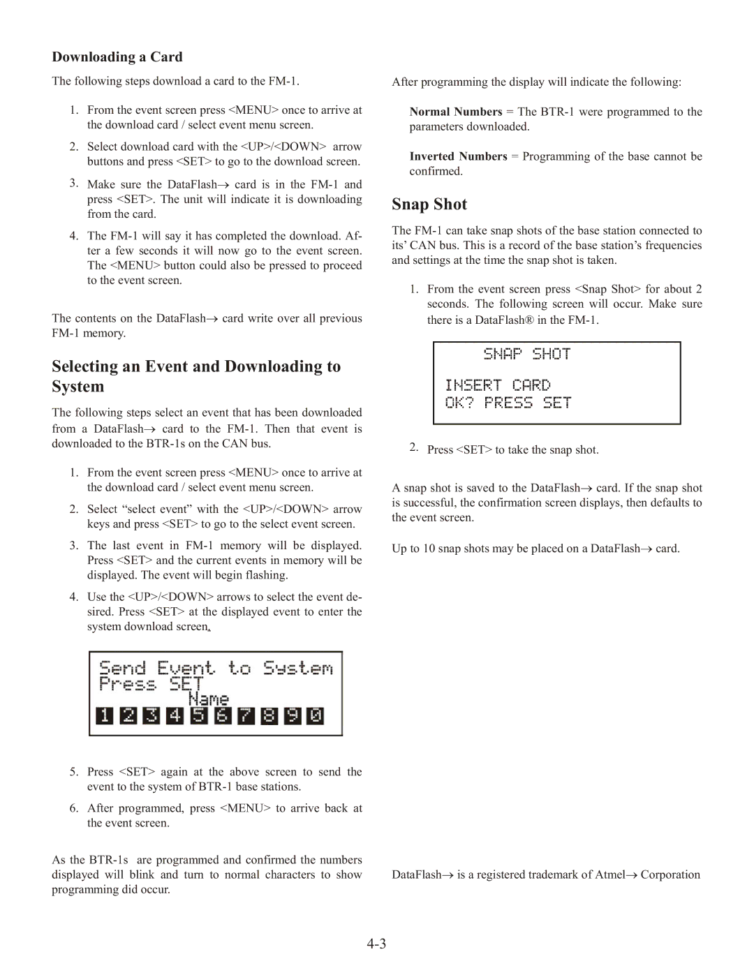 Telex QSB-1, FM-1, SMP operating instructions Snap Shot, Selecting an Event and Downloading to System, Downloading a Card 