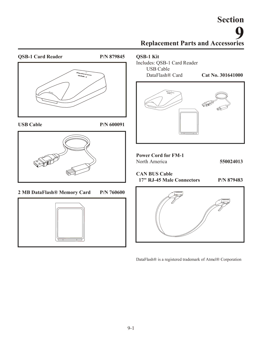 Telex SMP, FM-1, QSB-1 operating instructions Replacement Parts and Accessories 